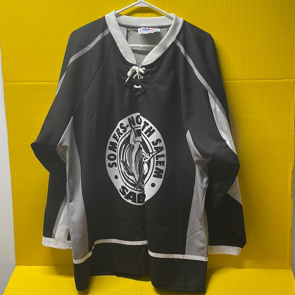 Athletic Knit Hockey Jersey, size Large. “Somers-North Salem Sabers” #97